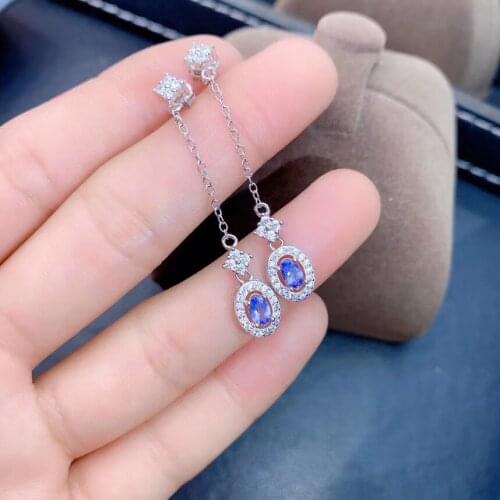 Elegant Birthday Gift New Trendy 100% Natural and real Tanzanite Earring 925 sterling silver Fine jewelry