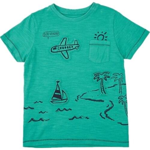Little Maven New Summer Kids Clothing Short O-neck Green Plane Knitted Printed Fashion Cotton Quality Boys Casual Tshirt