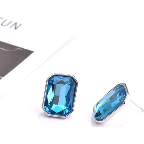 Dainty S925 Stud Earrings Square Blue AAA Zircon Europe America Minimalism Jewelry For Women Wedding Party Valentines Day Gift