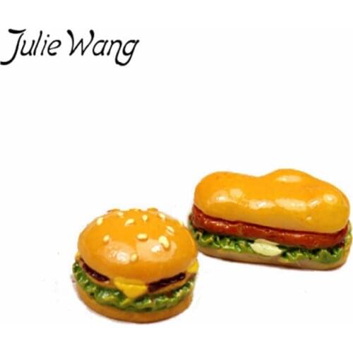 Julie Wang 10PCS Resin Burger Charms Artificial Food Hamburger Pendant Jewelry Making Accessory Home Decor Table Prop