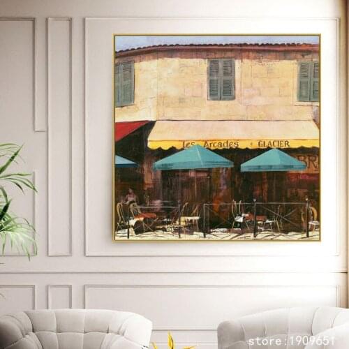 No frame Mediterranean coffee shop house landscape canvas printings oil painting printed on cotton wall art decoration pictures