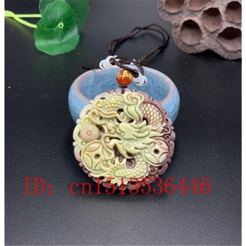 Chinese Natural jade Dragon Pendant Beads Necklace Charm Jewellery Fashion Accessories Hand-Carved Man Lucky Amulet Gifts