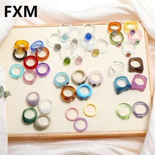 2021New Colourful Transparent Resin Acrylic Rhinestone Geometric Square Round Rings for Women Jewelry Travel Gifts Dropshippings