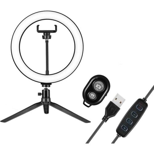 LED Ring Light 10Inch with Tripod Stand & Phone Holder - Dimmable Desk Makeup Ring Light for YouTube Video Live Stream