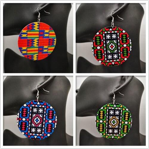 Free Shipping!African Pattern Round wooden earrings