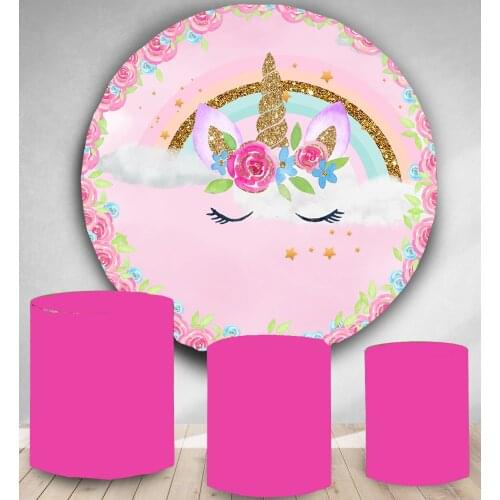 Circular Round Panel backdrop circle background pink gold unicorn themed birthday party decor baby shower polyester fabric vinyl