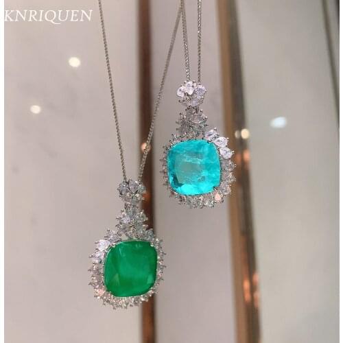 2021 Trend 925 Sterling Silver Paraiba Tourmaline Emerald Gemstone Pendant Lab Diamond Wedding Party Vintage Necklace for Women