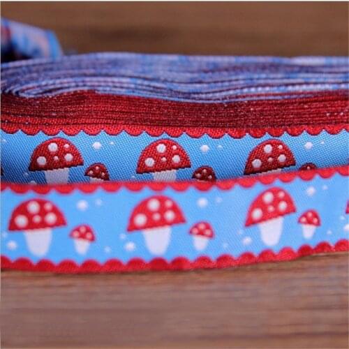 Lshangnn wholesale 5/8" 16mm red mushroom 10Yard / 20 Yard 100% Polyester Woven Jacquard Ribbon For DIY Dog Collar