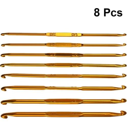 8 In 1 Crochet Accessories Golden Double Head Crochet Hooks Set Aluminum Alloy Knitting Needle Crochet Sewing Tools For Home