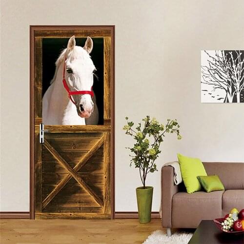 White Horse Stables Door Stickers PVC Self Adhesive Waterproof Wall Sticker Kitchen Furniture DIY Wallpaper Home Decor Sticker