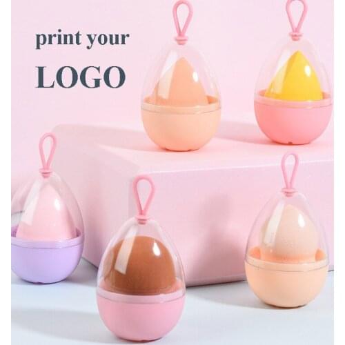 Print Your LOGO 100sets Egg Shaped Rack Makeup Blender Sponge Transparent Puffs Drying Box Storage Case Sponge Cosmetic OEM