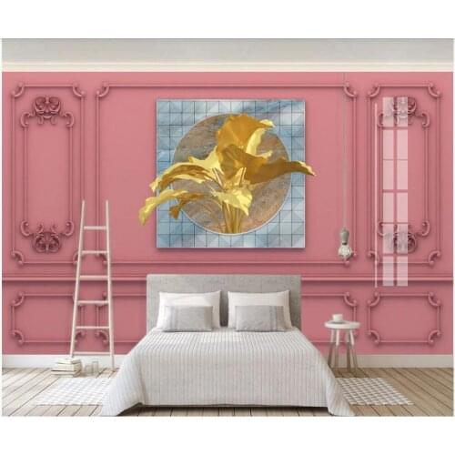 Custom mural wallpaper 3d Modern sofa European pattern geometric golden leaves home decor photo wallpaper in the living room