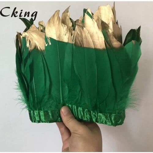 New Arrival plating golden Goose feather trims 10 yards/lot 15-20cm 6-8" width Dyed geese feather ribbons Duck feather fringes