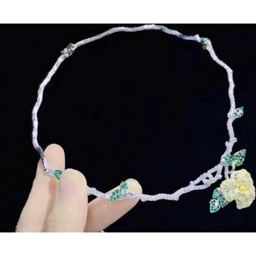 925 sterling silver with cubic zircon rose flower necklace fine women jewelry free shipping decoration party wedding torques