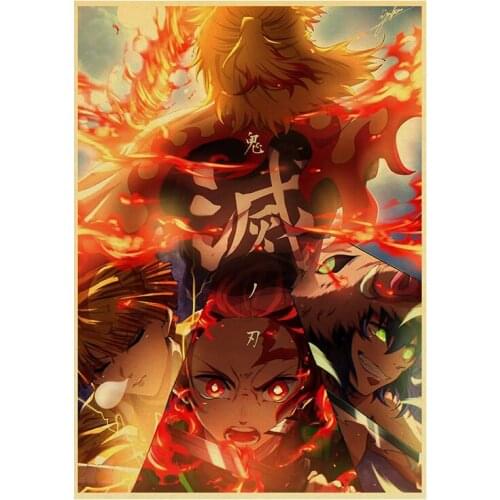 Demon Slayer Rengoku Kyoujurou Retro Anime Posters Classic Figure Japanese Animation HD TV Home Bar Decoration Wall Art Pictures