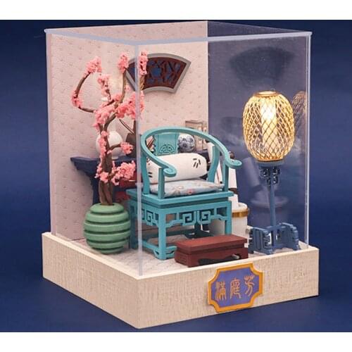 DIY Creative Dollhouse Kit LED Light Wooden Chinese Cottage Toys for Girls