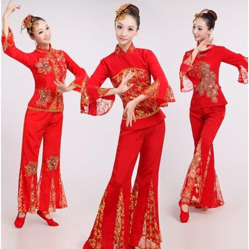 XS-3XL Women Yangko Costume Folk Dance Costume Fan Dance Costumes 3 PCS Chinese Style Dancing Suit Clothes for Dancer 16