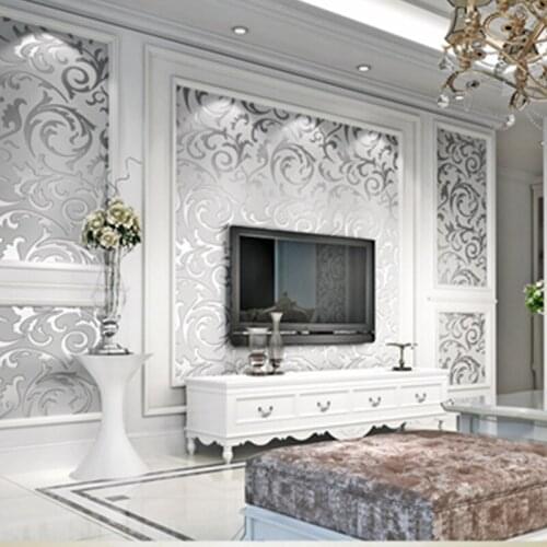 Grey 3D Victorian Damask Embossed Wallpaper Roll Home Decor Living Room Bedroom Wall Coverings Silver Floral Luxury Wall Paper