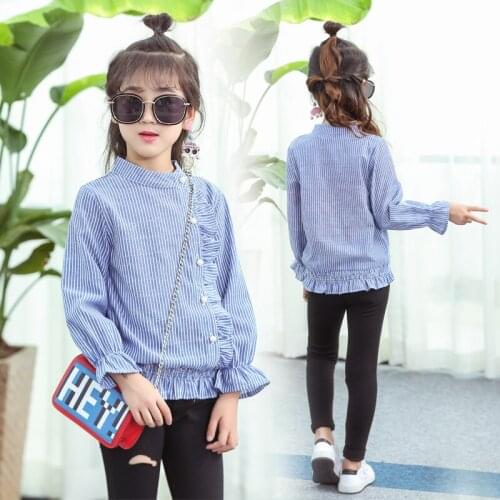 Girls School Blouses Autumn Spring Kids Blouse For Girls Flower Embroidery Children Girls Top Shirt Girl striped pearl shirt