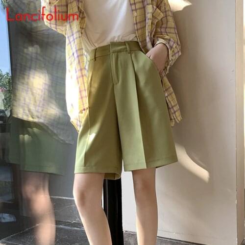 Summer White Black Suit Shorts Summer Female Korean High Waist Wide Leg Knee Length Pants Casual Office Baggy Shorts Women 2021