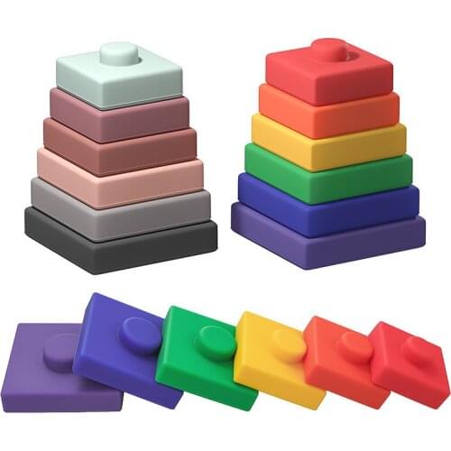 TYRY.HU 1set Baby Toy Soft Building Blocks Silicone Stacking Blocks Round Shape Silicone Construction Teethers Montessori Toy