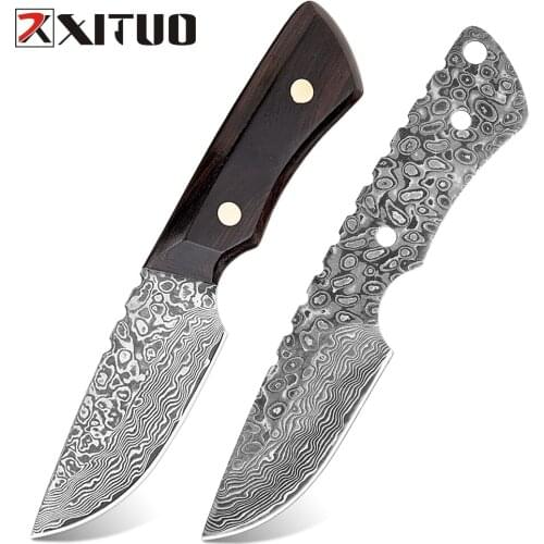 XITUO Outdoor Straight Knife Tactical Knife Military Knife Non-folding Knife High Carbon Damascus Steel Camping Survival Knife