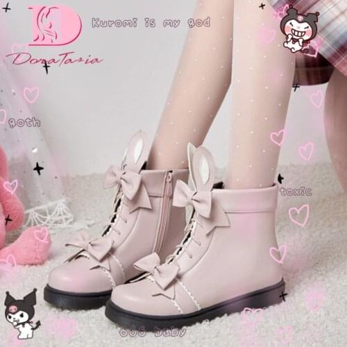 DoraTasia Rabbit Ears Bowknot Girls Booties Platform Low Heels Fashion Sweet Cute Autumn Ankle Boots Women Lolita Casual Shoes