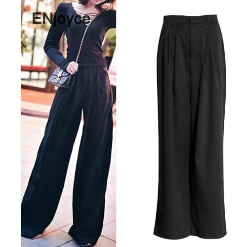 ENjoyce Trouser Women High Waist Causal Loose Wide Leg Pants Female 2020 Autumn Korean Fashion Elegant Tide