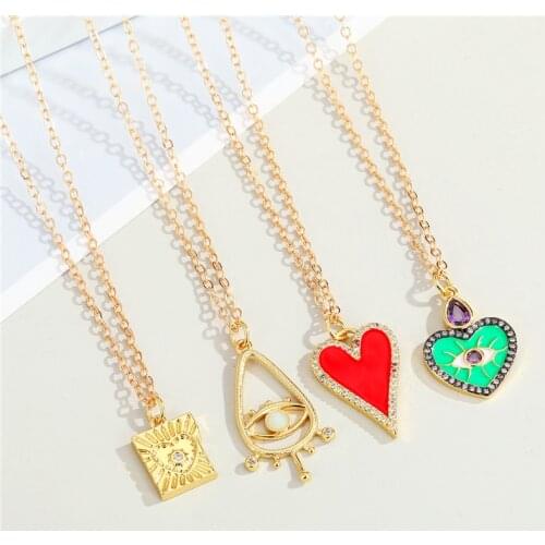 1pc Water Drop Evil Eye Heart Necklace For Women Gift Jewelry Punk Vintage Shiny Hollow Square Eye Pendant Clavicle Chain Choker