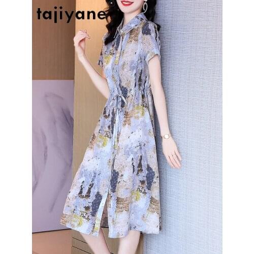 100% Dress Silk Women Summer 2021 Elegant Shirt Dress Female Floral Long Dresses for Women Casual Robe Femme Pph4847