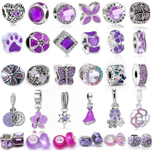 2Pcs/Lot Purple Romantic,Mysterious,Noble Tibetan Silv Charm DIY Women Bracelets Jewelry Gifts,For Brand Bracelet Jewelry Gift