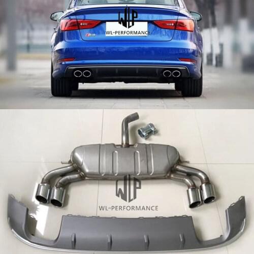A3 S3 high quality FRP Rear bumper diffuser exhaust pipes For Audi A3 S3 car body kit 2014-2016