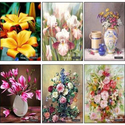 5D DIY Diamond Painting Flowers Diamond Mosaic Embroidery Peony Magnolia Flower Vase Picture Cross Stitch Full Square Needlework