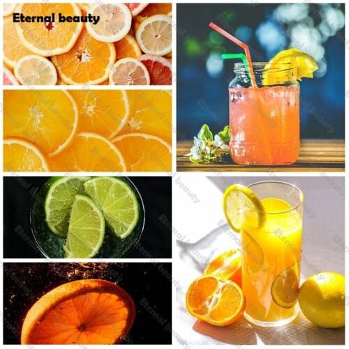 Orange Juice Diamond Painting Full Circle 5D Handmade Diamond Embroidery Mosaic Fruit Drinking Mosaic Art Kits Home Decoration
