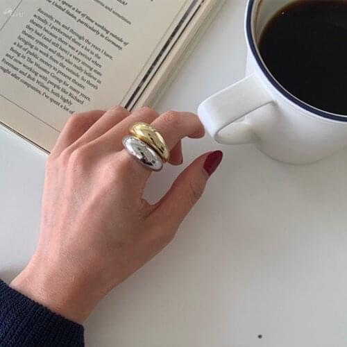 AOMU 2020 Korea Fashion Vintage Glossy Metal Open Rings for Women Gold Silver Color Adjustable Rings Party Jewelry Gift