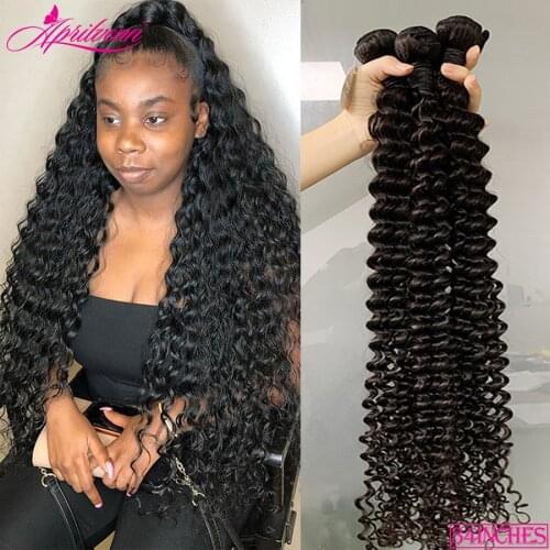 Aprilvenn 1 3 4 Bundles Deal 30 32 40 Inch Loose Deep Wave Brazilian Hair Weave Bundles Curly Bundle Water Raw Virgin Remy