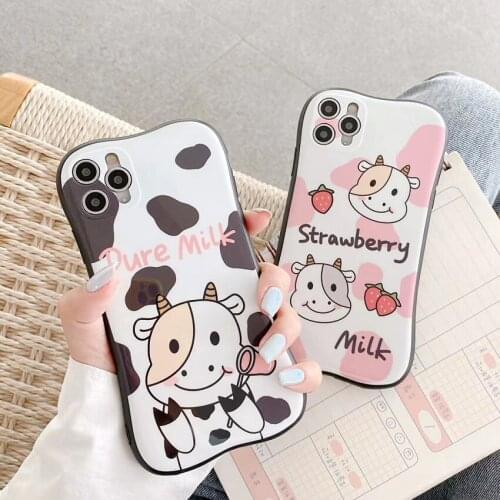 Case For iPhone 11 Lovable Cow Cartoon Soft IPhone SE2020 Case iphone XR XS 8 7Plus Cute Strawberry Sweet Fashion Back Cover