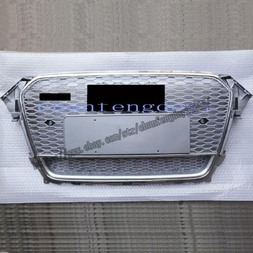 For rs4 style sport front hex mesh honeycomb grill gloss Silver cover for audi a4 / s4 b8.5 2013-2016 car styling accessories