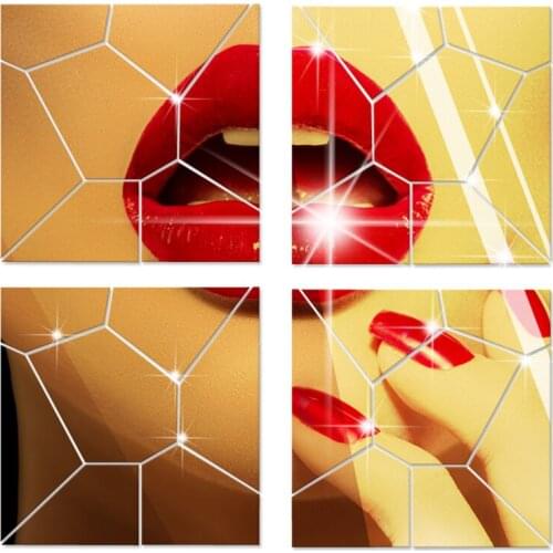 Funlife walkway entrance bathroom mirror affixed to crack background geometric puzzles three-dimensional crystal mirror stickers