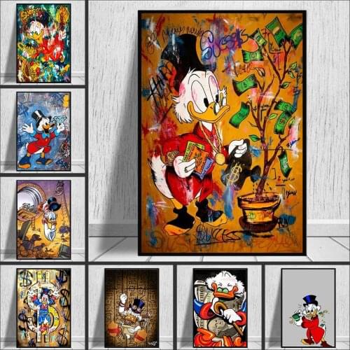 Graffiti Art Disney Donald Duck and Money Canvas Painting Street Art Poster and Print Wall Art Picture for LivingRoom Home Decor