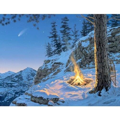 Gatyztory Snow Scene Diy Painting By Numbers Canvas Colouring Handpainted Gift Wall Decor 60×75cm Frame