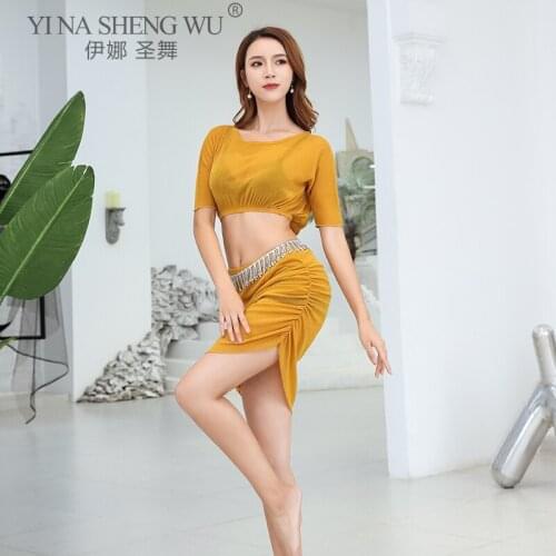 Women Adult Elegant Practice Clothes Tops Skirt Belly Dance Costume Set Bellydance Top Half Sleeve Oriental Performance 3 Colors