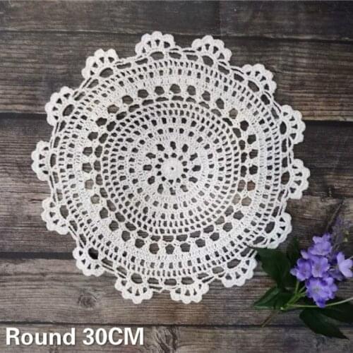 30CM Round Luxury Vintage White Lace Placemat Cotton Crochet Handmade Mat Mug Coffee Pad Tea Coaster For Kitchen Dinner Decor