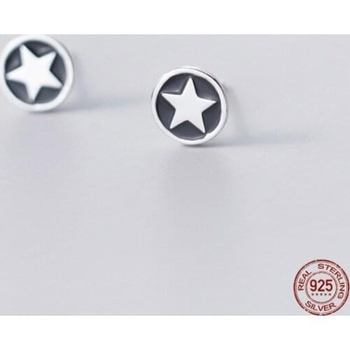 LKO 2021 New 925 Sterling Silver Vintage Black Glaze Star Stud Earrings For Women Punk Rock Party Earring Jewelry Ornaments