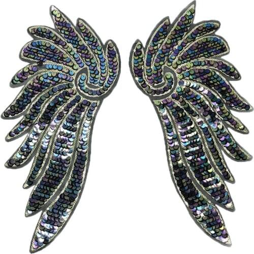 Maxsin 1 Pair Fashion Large Colorful Sequins Wing Patch For Clothing Applique Coat Jeans Decoration DIY Accessories