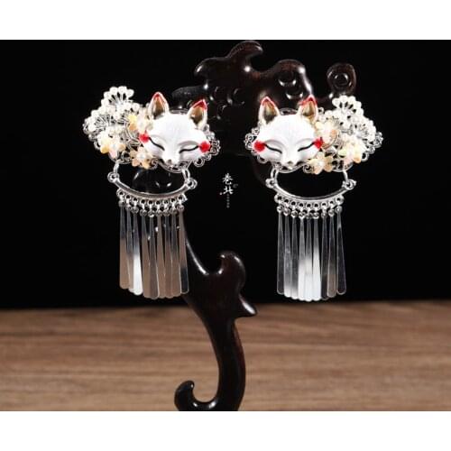 Cute Fox Hairpin Tassel Hair Clip Cosplay Kimono Hanfu Kanzashi Handwork Hair Accessories Cute Girl Daily Hair Pins Hair
