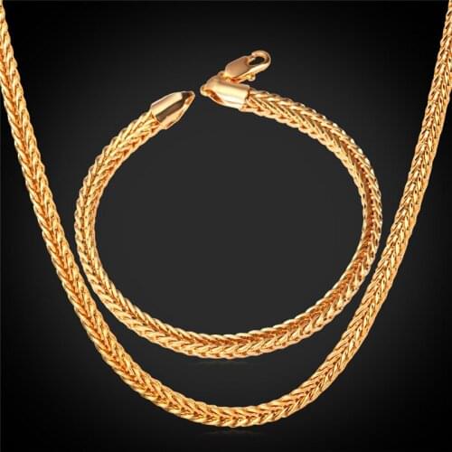 Kpop Men Chain Necklace Bracelet Jewelry Sets New Trendy yellow Gold Color Simple Chains Fashion Mens Jewelry S140