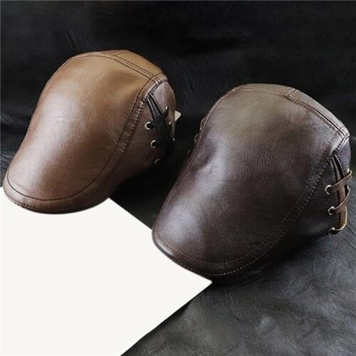 Men Beret Hat Men PU Leather Newsboy Cap Ivy Gatsby Flat Golf Driving Caps High Quality Hunting Hat Retro Beret Cap