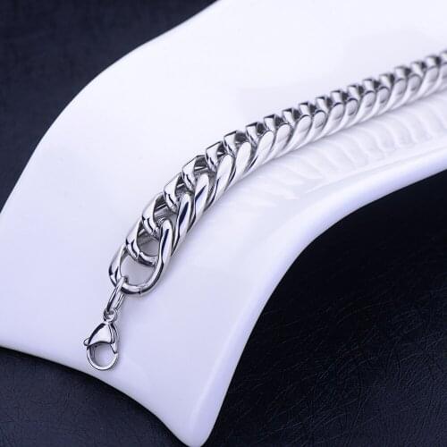 Width 13.5/16.5MM Titanium Steel Mens Chain Bracelet Hip Hop Rock Style Jewelry Stainless Steel Link Bracelet Length 22CM