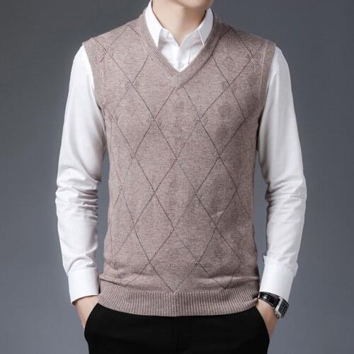 New Arrival Wool Sweater Man Casual Plaid Vest Sleeveless Jumper Male V-Neck Knitting Clothes Pullovers